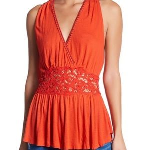 NEW FREE PEOPLE Orange Embroidered Peplum Megan Cotton Tank size Medium